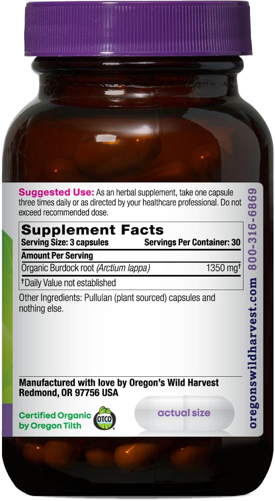 Oregon's Wild Harvest Burdock Organic Traditional Herbal Supplement Capsules, 90 Count