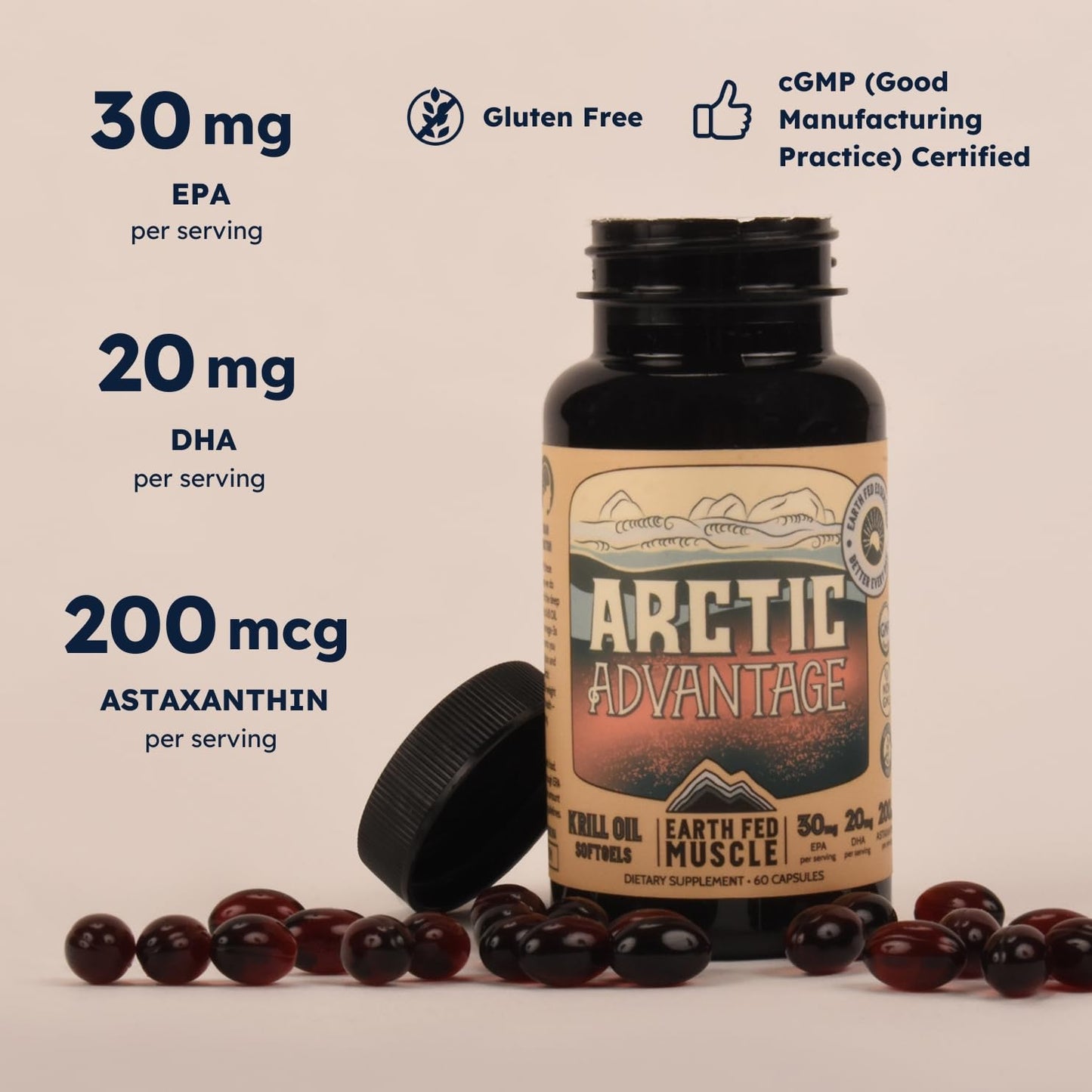 Earth Fed Muscle Arctic Advantage Krill Oil 500mg Capsules, 60 Count