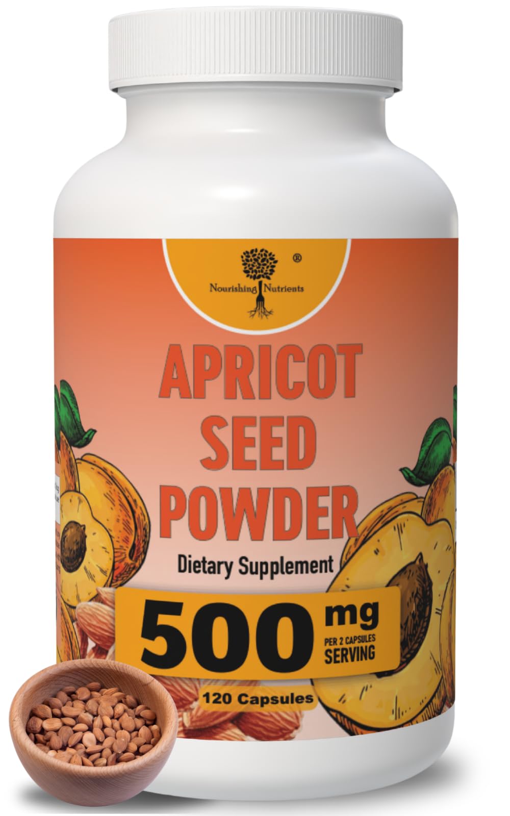 Nourishing Nutrients Organic Apricot Seeds Powder Capsules, 120 Count
