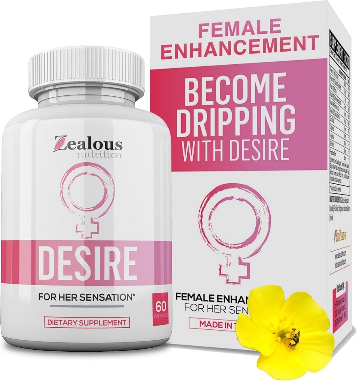 Zealous Nutrition Desire Female Drive Enhancement Pills for Women – Libido Support Supplement – Passion, Excitement & Sensitivity Support - Energy & Vitality Formula - Daily Female Wellness Capsules, 60 Capsules