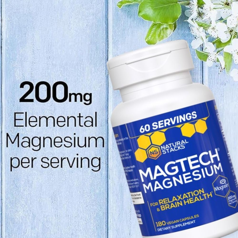 NATURAL STACKS MagTech Magnesium Supplement Capsules, 180 Capsules