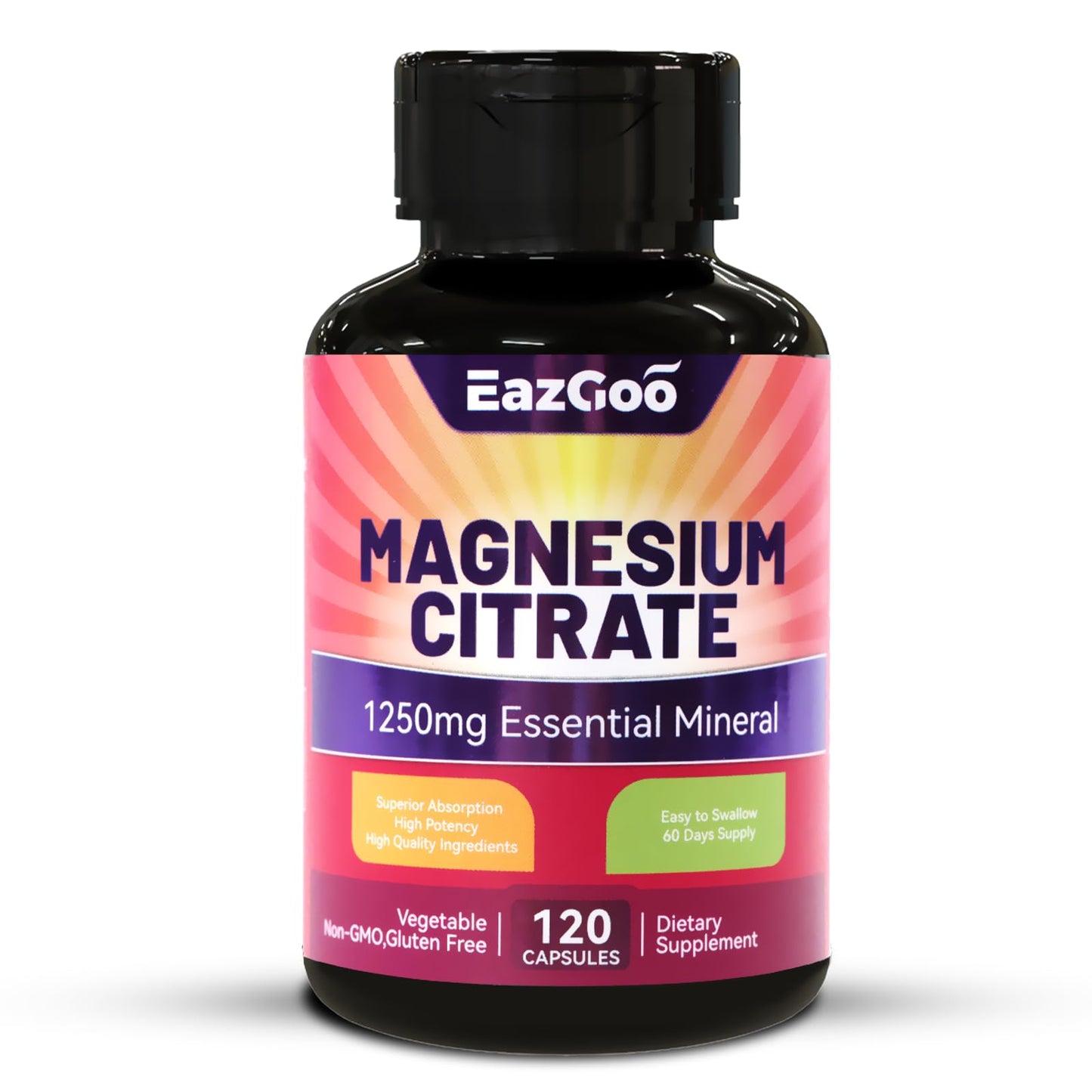 EAZGOO Magnesium Citrate 1250mg Capsules, 120 Capsules