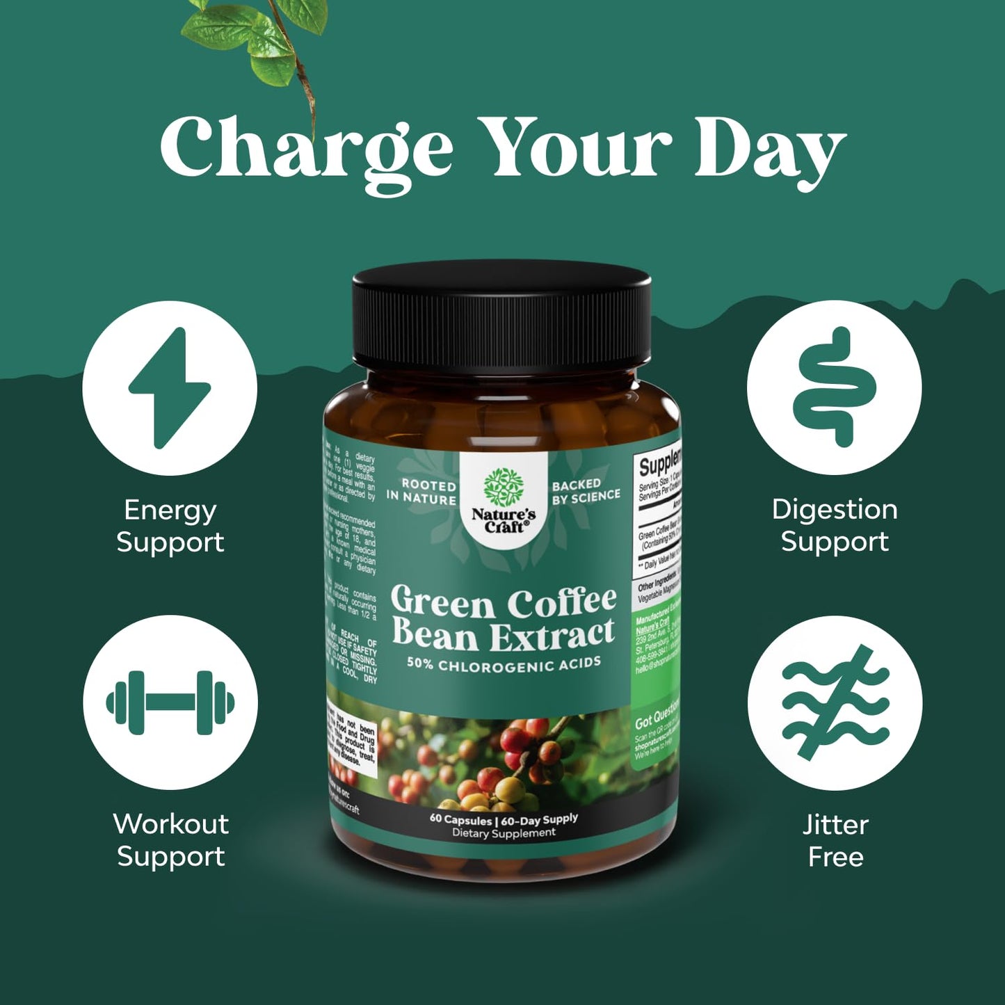 Natures Craft Green Coffee Bean Extract for Metabolism Support Capsules 60 Count