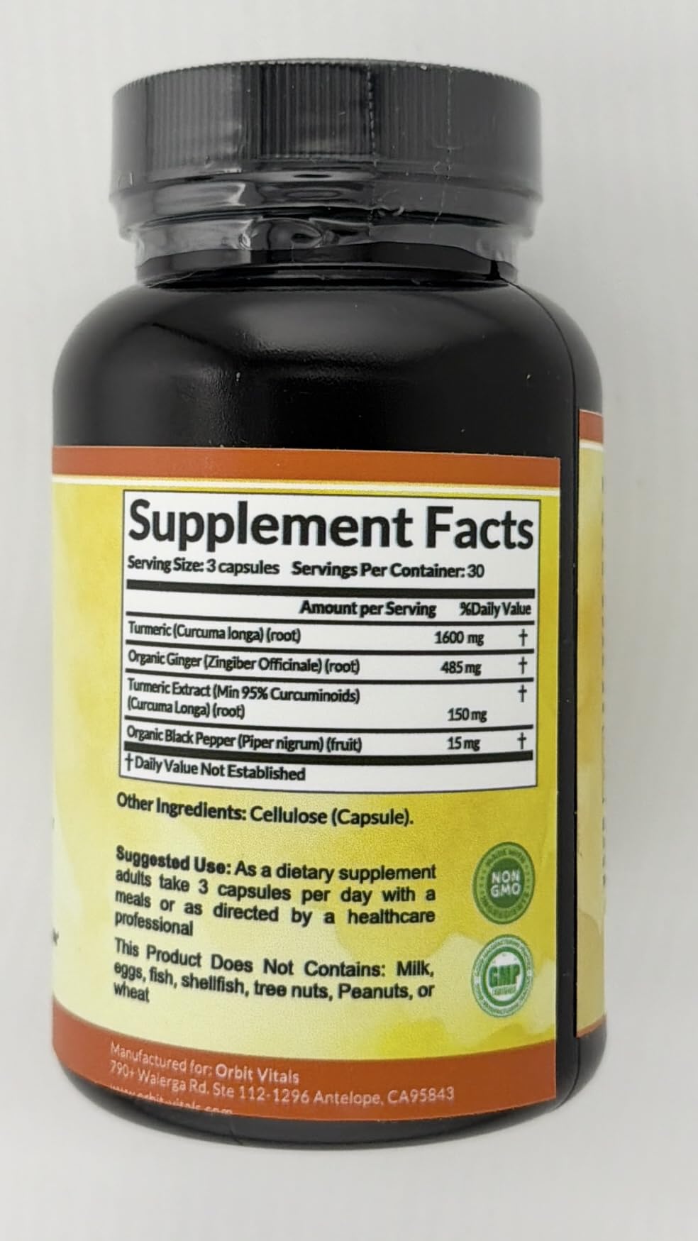 Orbit Vitals Turmeric Curcumin with Black Pepper & Ginger 2250mg Capsules, 90 Capsules