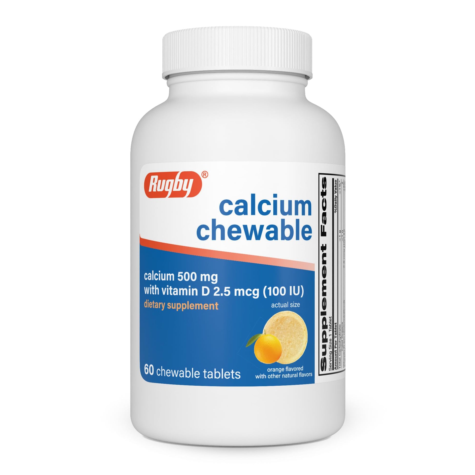 Rugby Laboratories Calcium 500mg Chewable Tablets, 60 Count