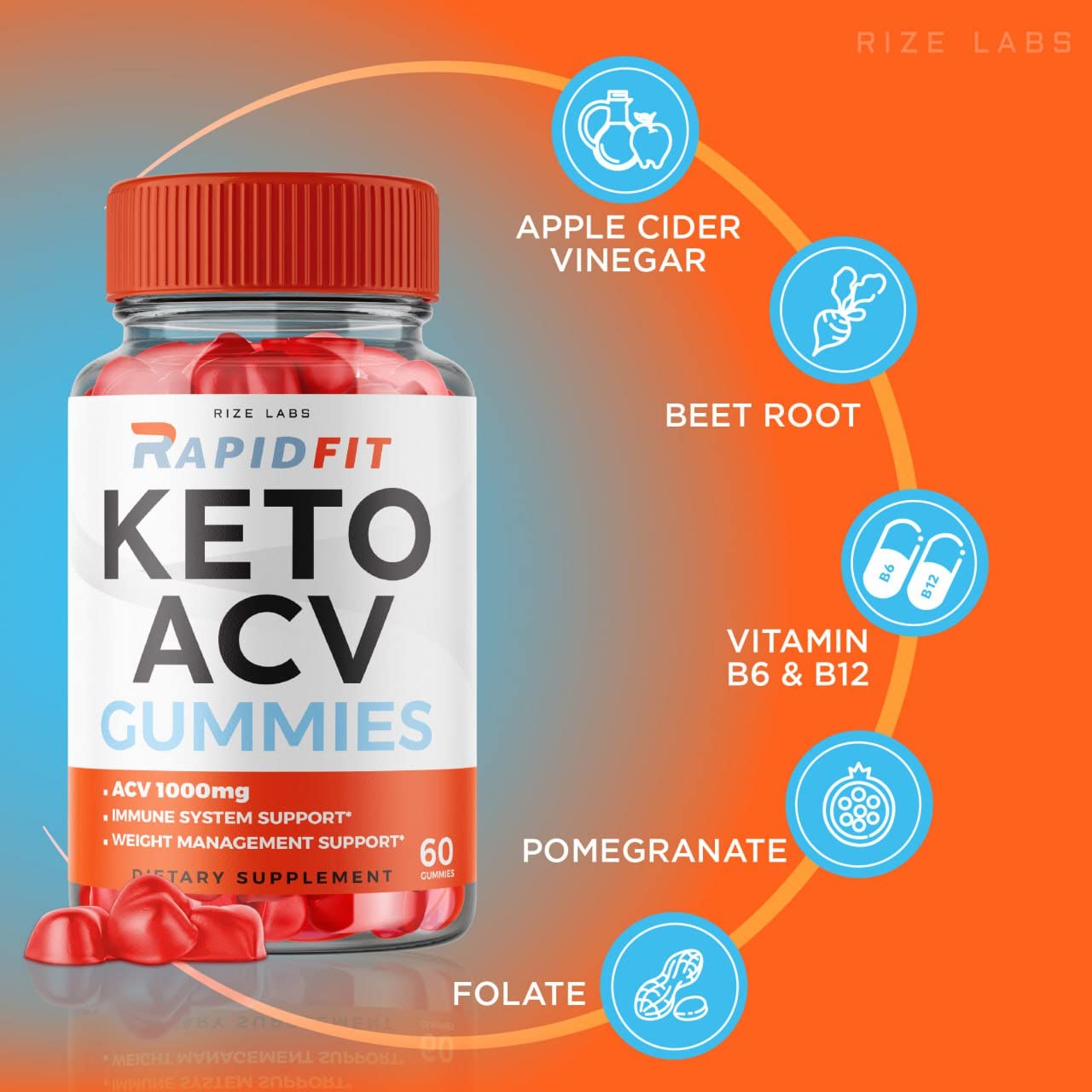 rize labs Rapid Fit Keto ACV Gummies for Advanced Weight Loss with Apple Cider Vinegar Supplement Belly Fat Extra Strength 60 Gummies