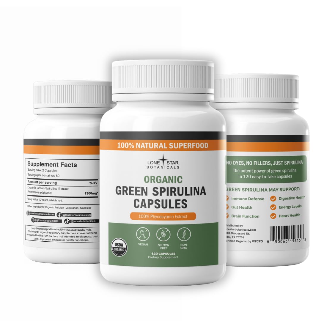 Lone Star Botanicals Organic Spirulina Capsules 120 Count