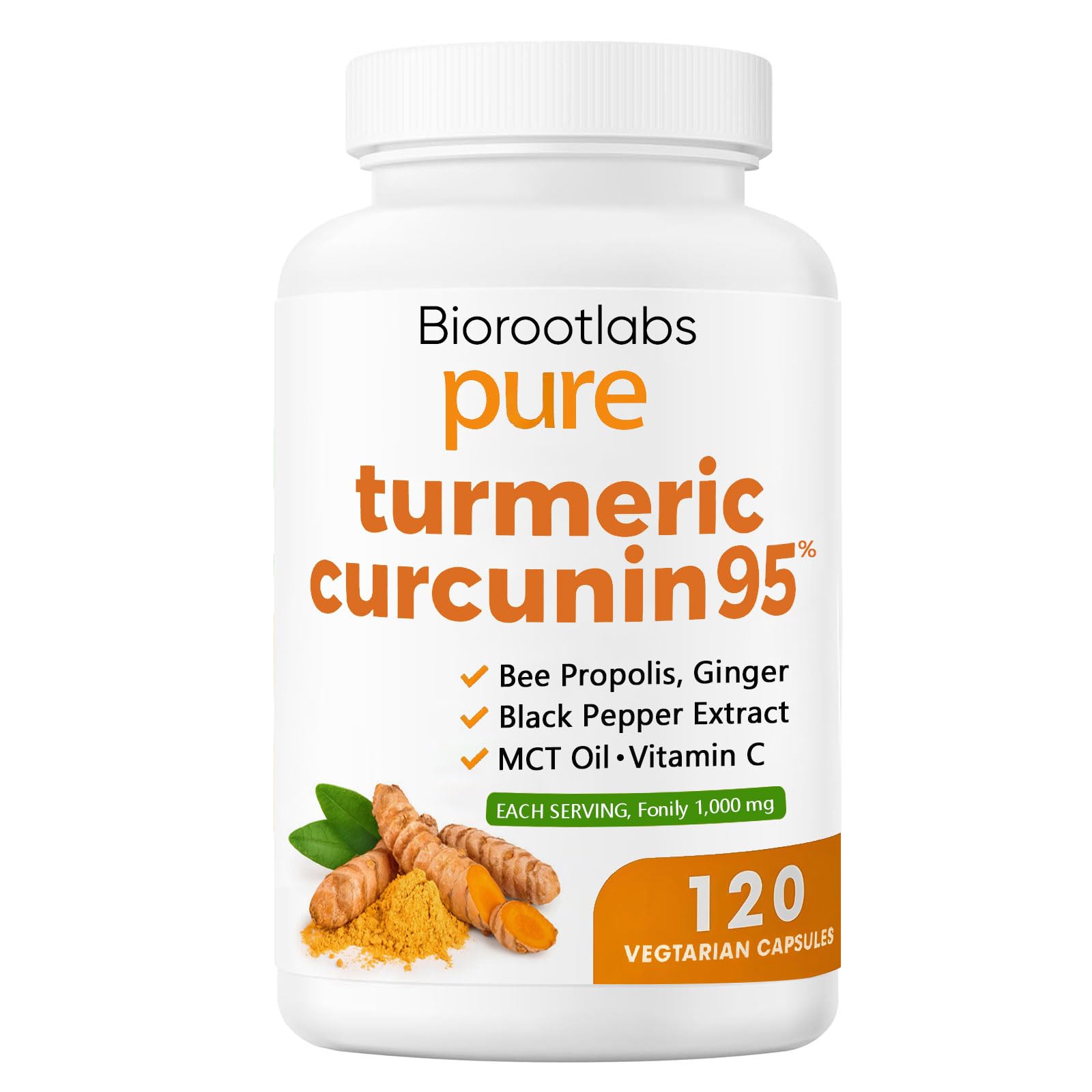 TOGOLIUN Turmeric Curcumin Supplement 1000mg – 95% Curcuminoids with Ginger, Bee Propolis, Black Pepper, MCT Oil – High Absorption Formula for Wellness & Immune Support, 120 Capsules