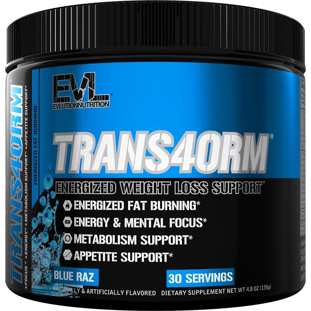 Evlution Trans4orm Thermogenic Fat Burning Support Powder Blue Raz 5.1 Ounce