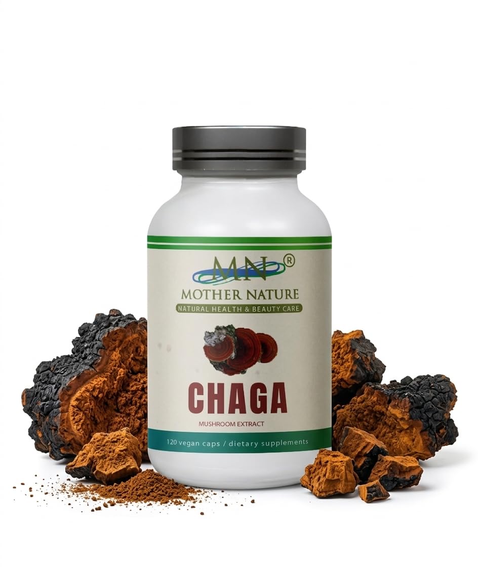 Mn Mother Nature Inc Chaga Mushroom Extract Supplement 1000mg Inonotus Obliquus Fruiting Body Capsules 120 Count