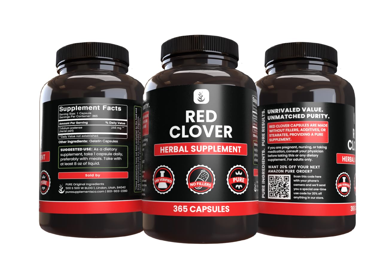 PURE ORIGINAL INGREDIENTS Red Clover Capsules 365 Capsules