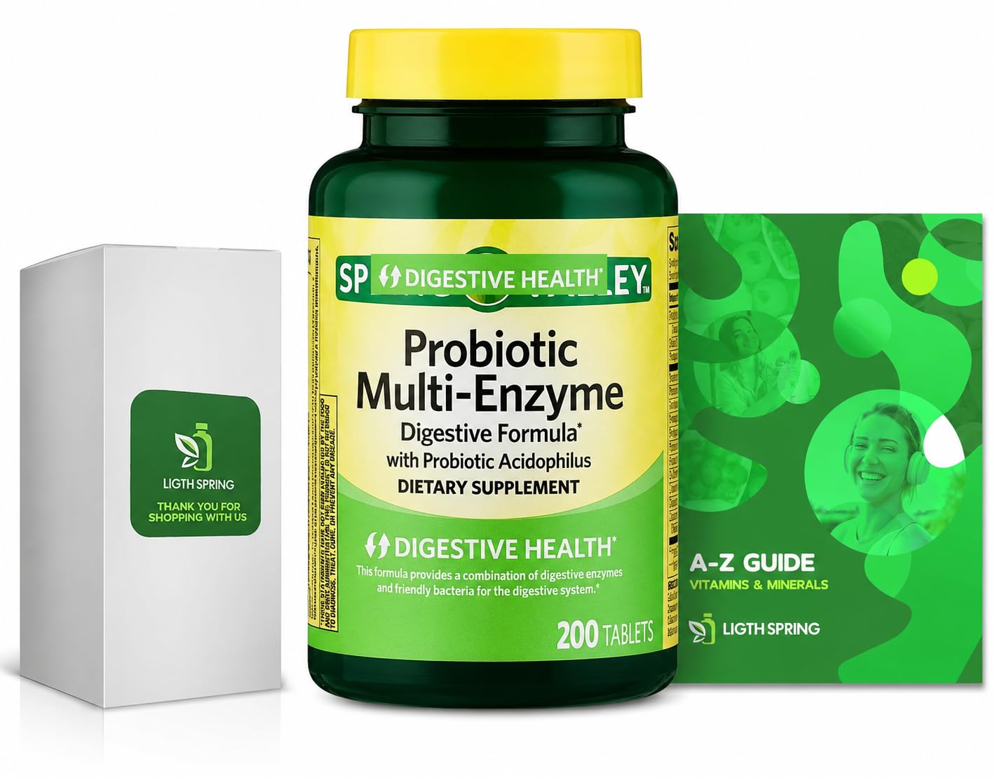 LightSpring Probiotic Multi-Enzyme Digestive Formula Tablets, 200 Count