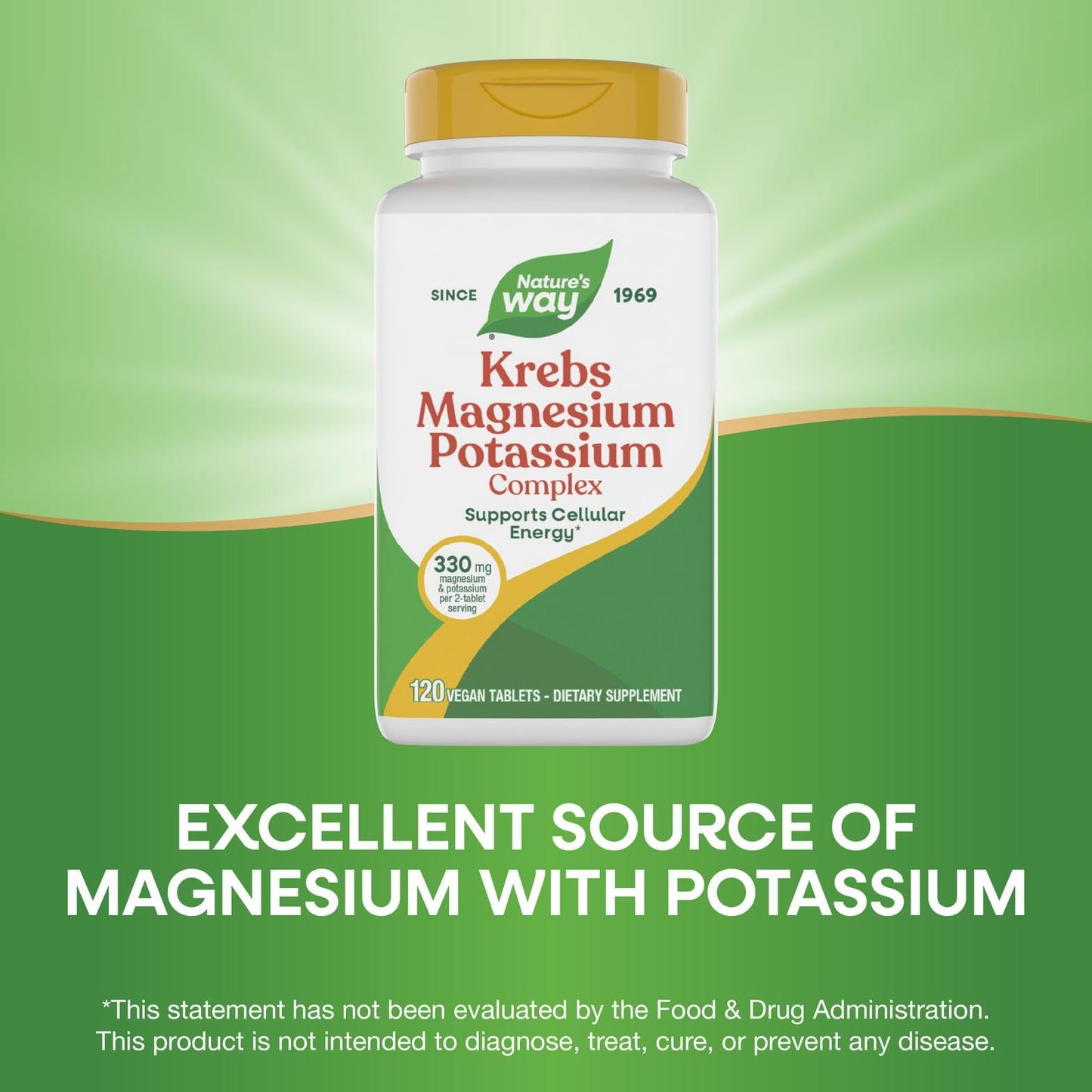 Nature's Way Krebs Magnesium Potassium Complex, Cellular Energy Support with Magnesium Lysinate & Malate and Potassium Citrate Tablets 120