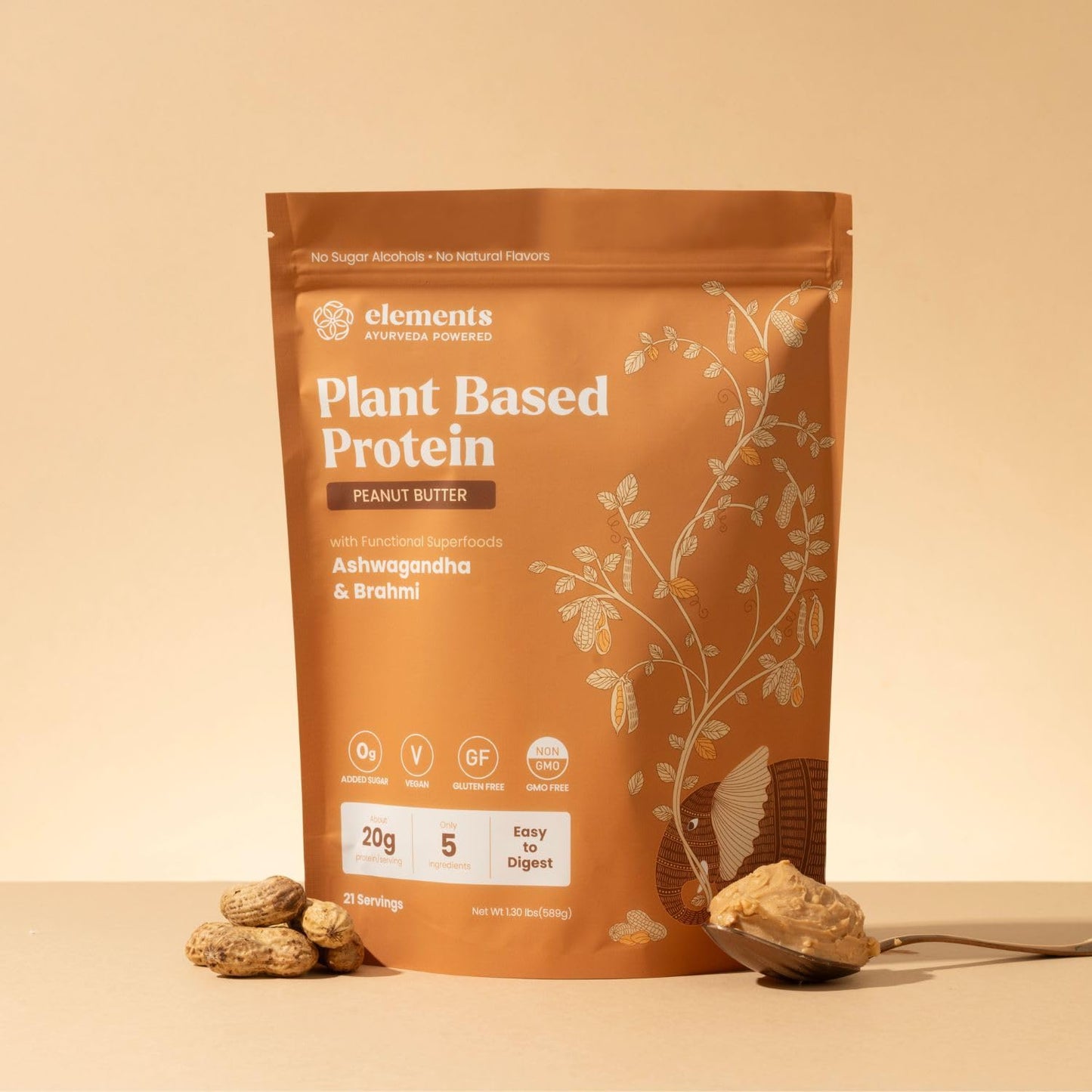 Elements Truffles Peanut Butter Plant Based Protein Powder 589g, 20g Protein