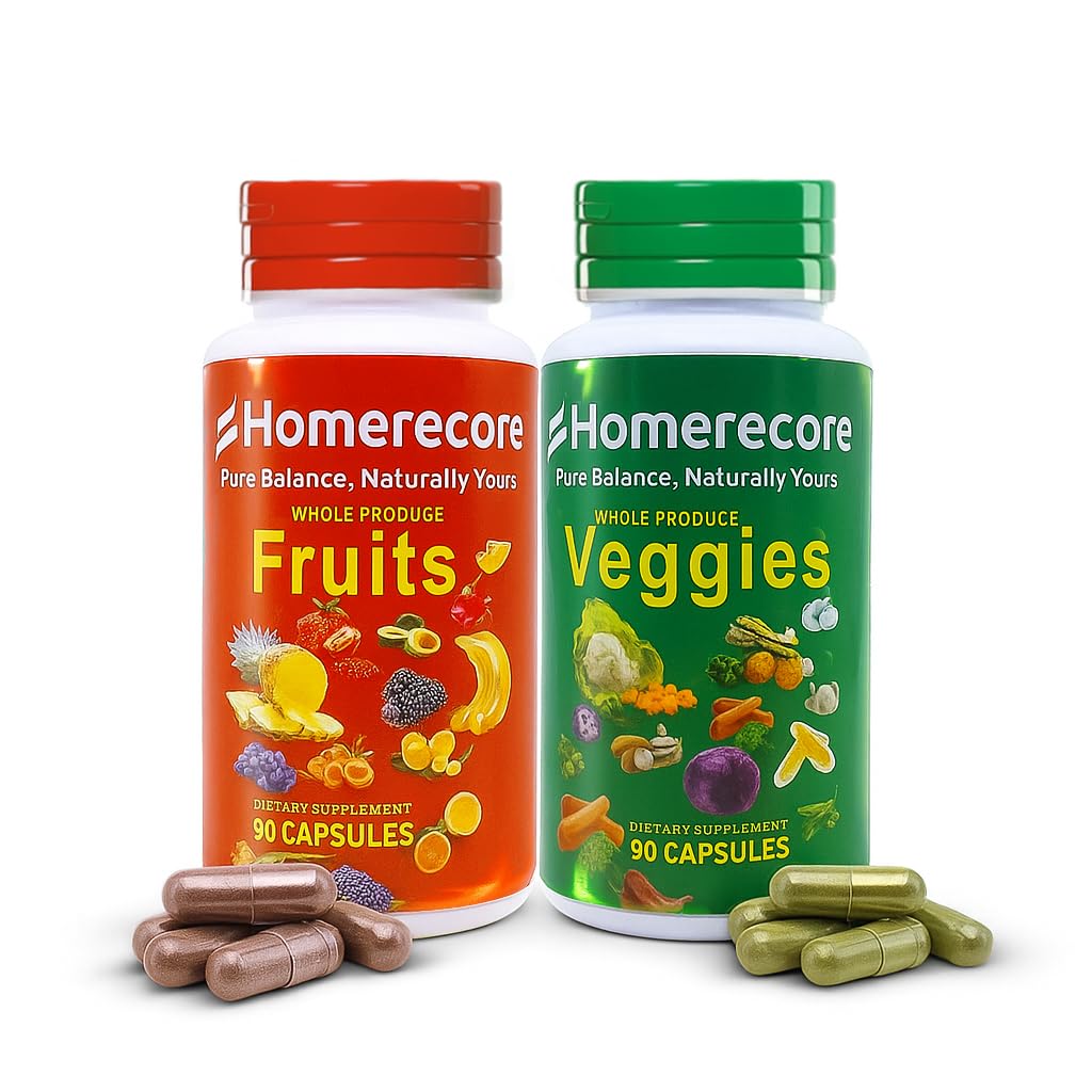HOMERECORE Whole Food Fruits & Veggies Supplement Capsules, 180 Count