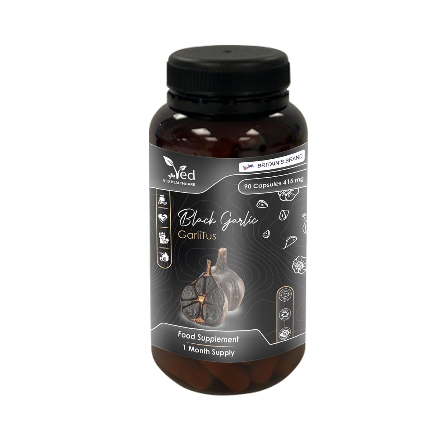 Ved GarliTus Fermented & Odorless Black Garlic Supplement, Capsule, 90 Count