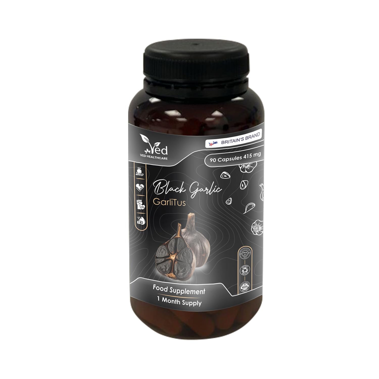 Ved GarliTus Fermented & Odorless Black Garlic Supplement, Capsule, 90 Count