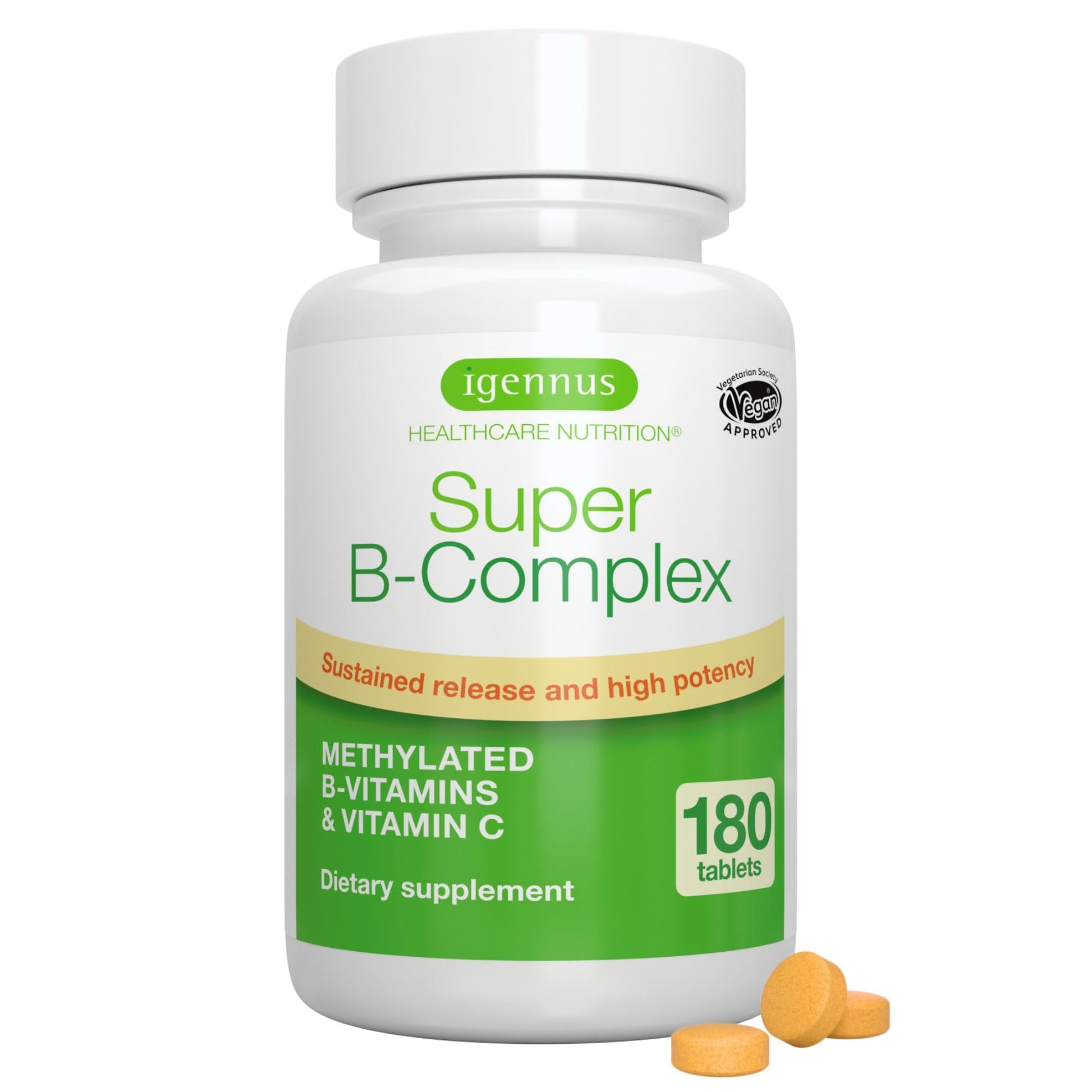 Igennus Healthcare Nutrition Super B-Complex Methylated B Vitamins, 180 Tablets