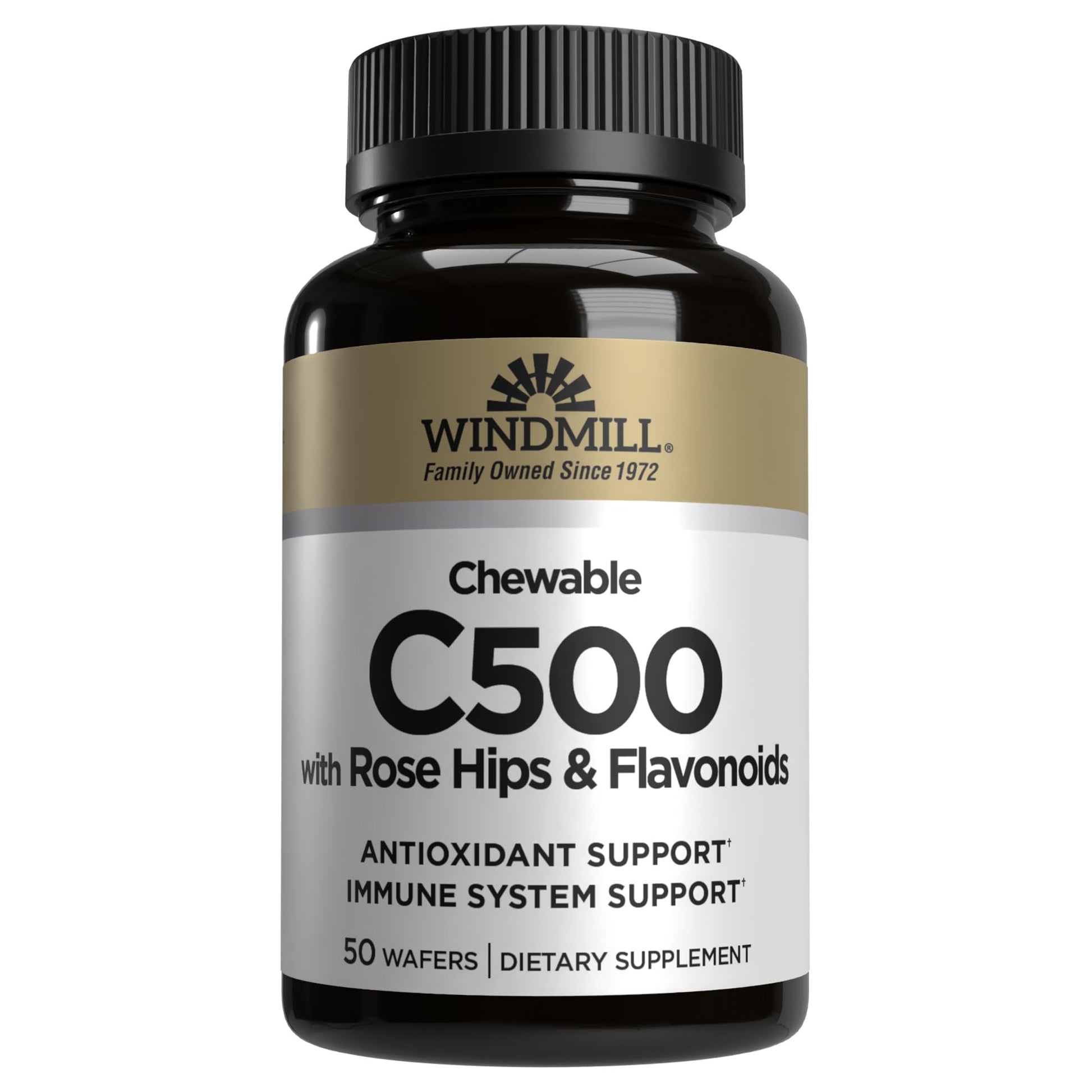 Windmill Vitamin C 500 mg with Rose Hips and Bioflavonoids Chewable Tablets, Acerola Berry, 50 Tablets