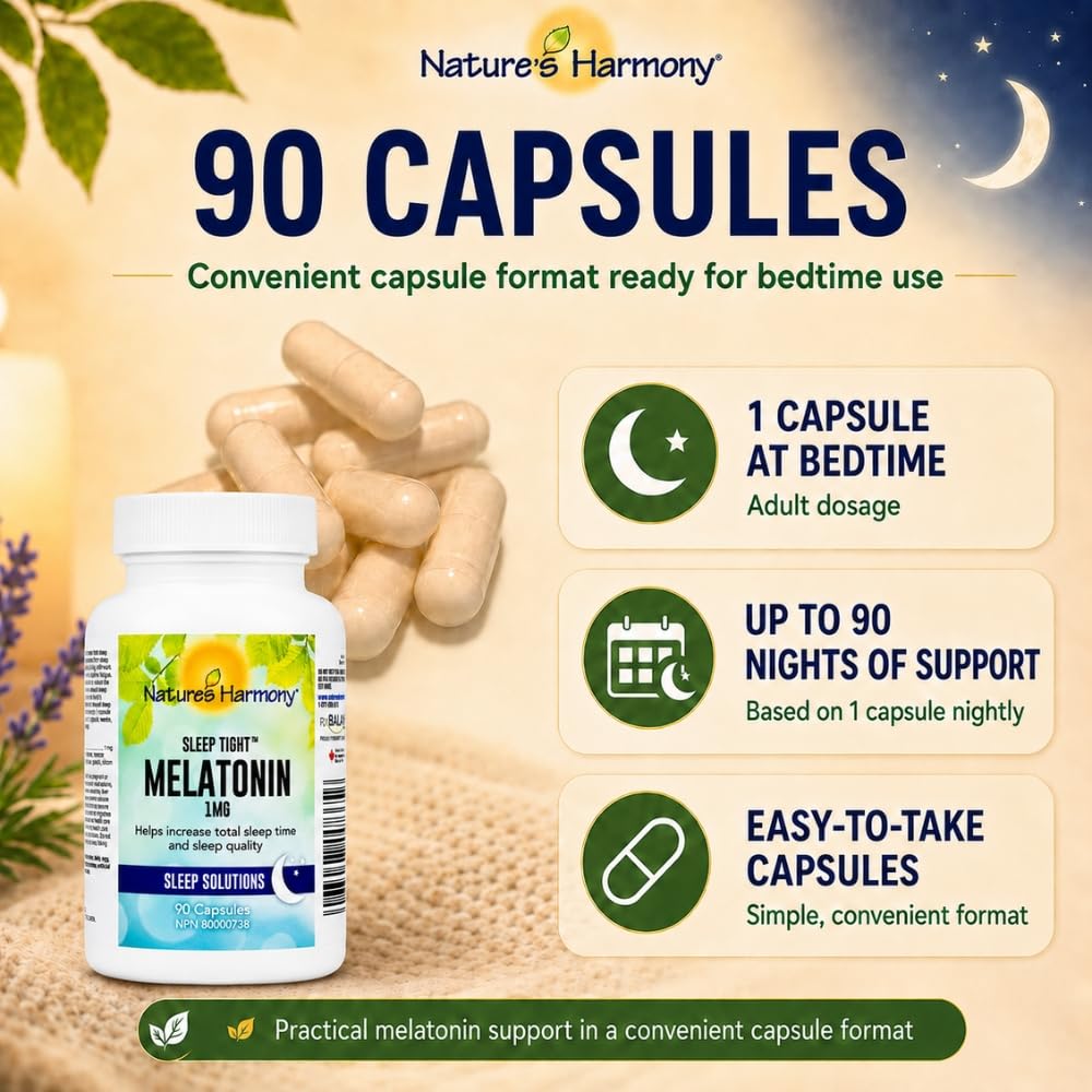 Nature's Harmony Melatonin 1mg Capsules, 90 Count