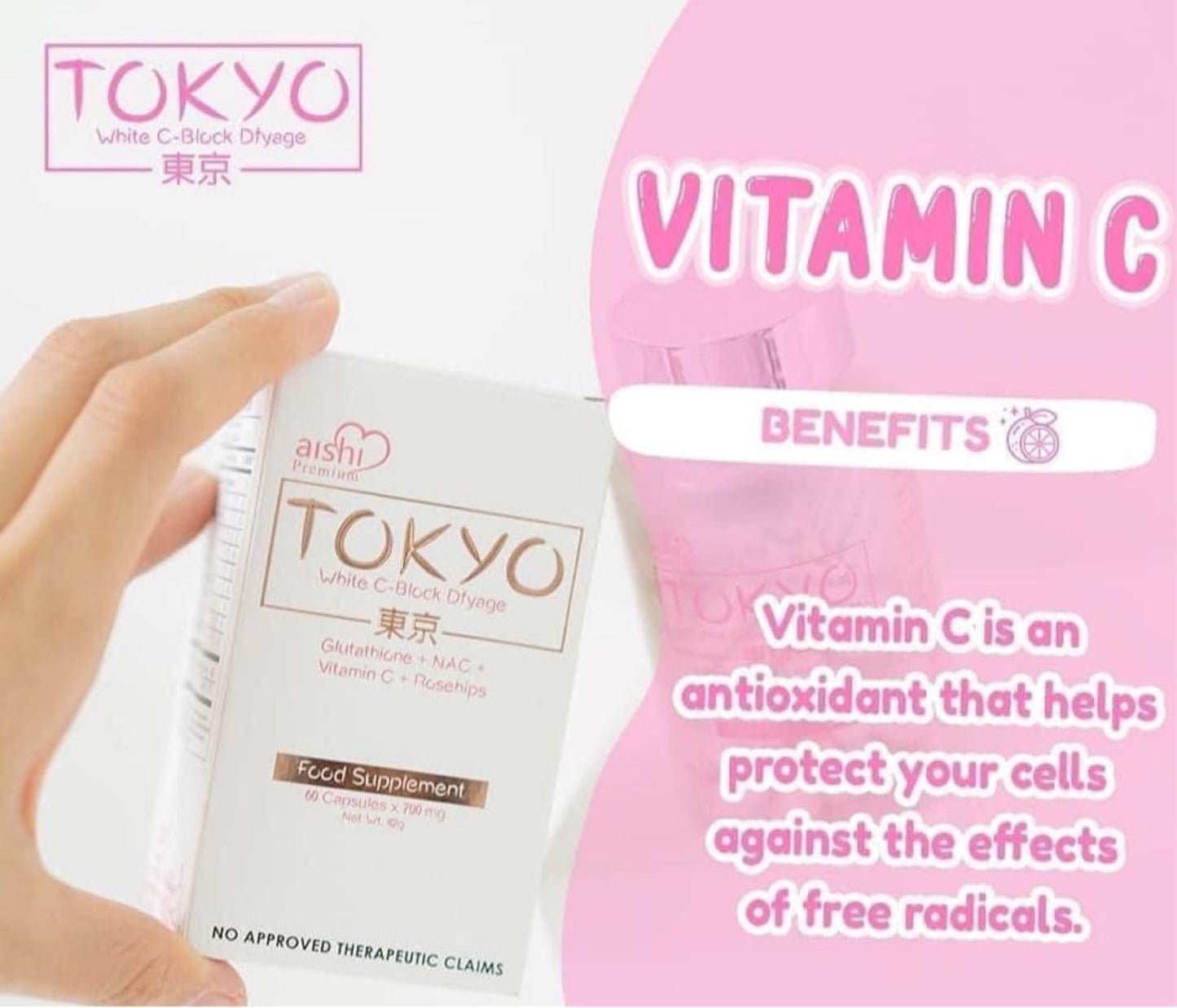 Aishi Premium Tokyo White C-Block Dyfage Glutathione Capsules, 60 Capsules