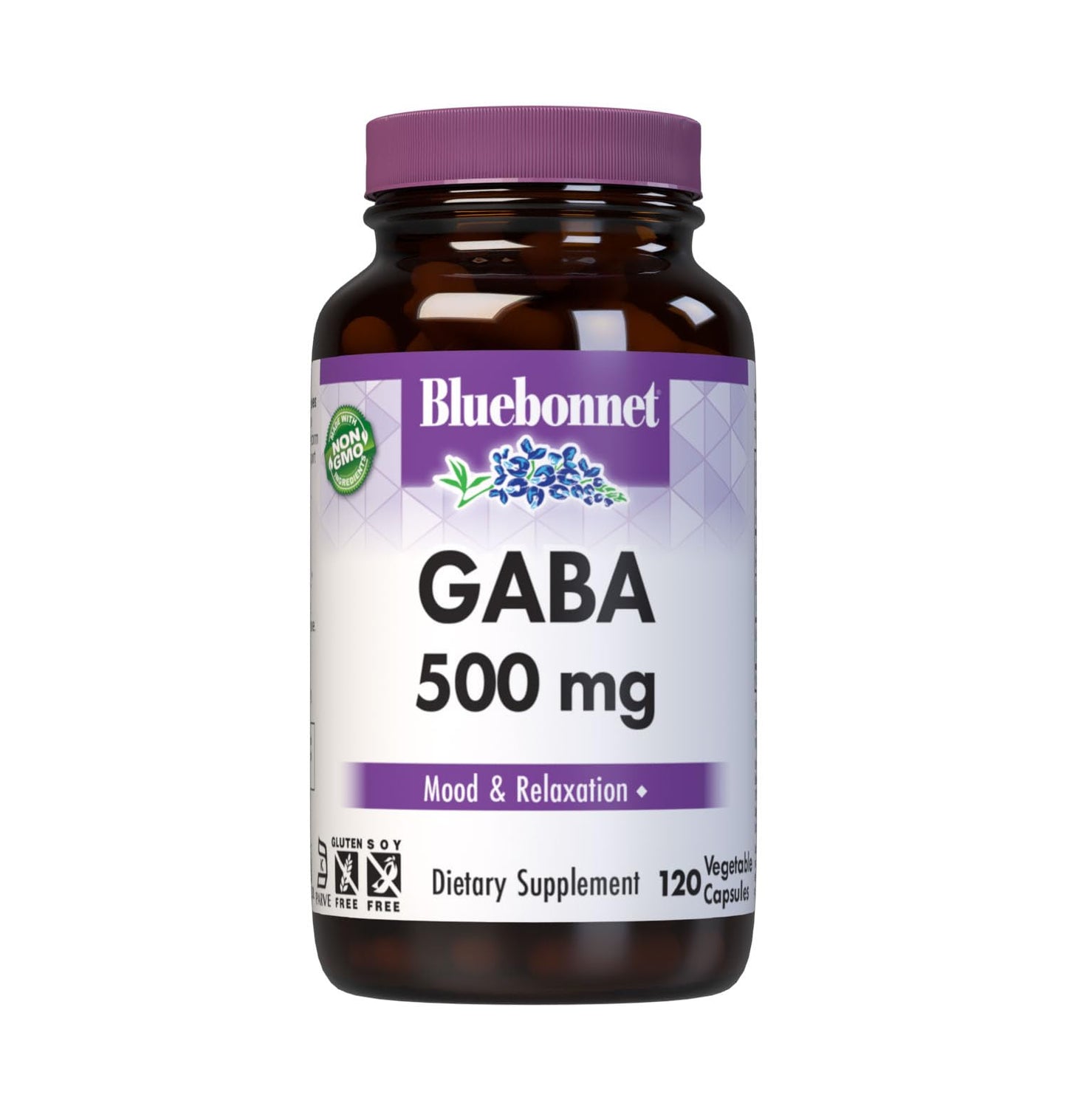 BlueBonnet GABA 500mg Capsules for Stress Relief and Relaxation, 120 Count