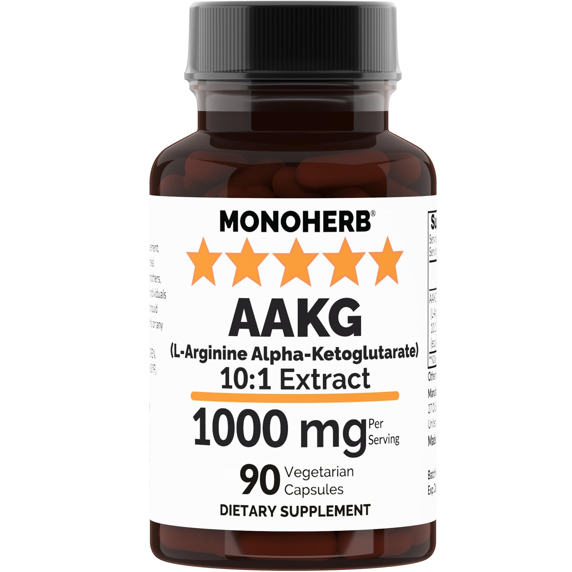 MONOHERB AAKG L-Arginine Alpha-Ketoglutarate 10:1 Extract 1000 mg per Serving, 90 Capsules