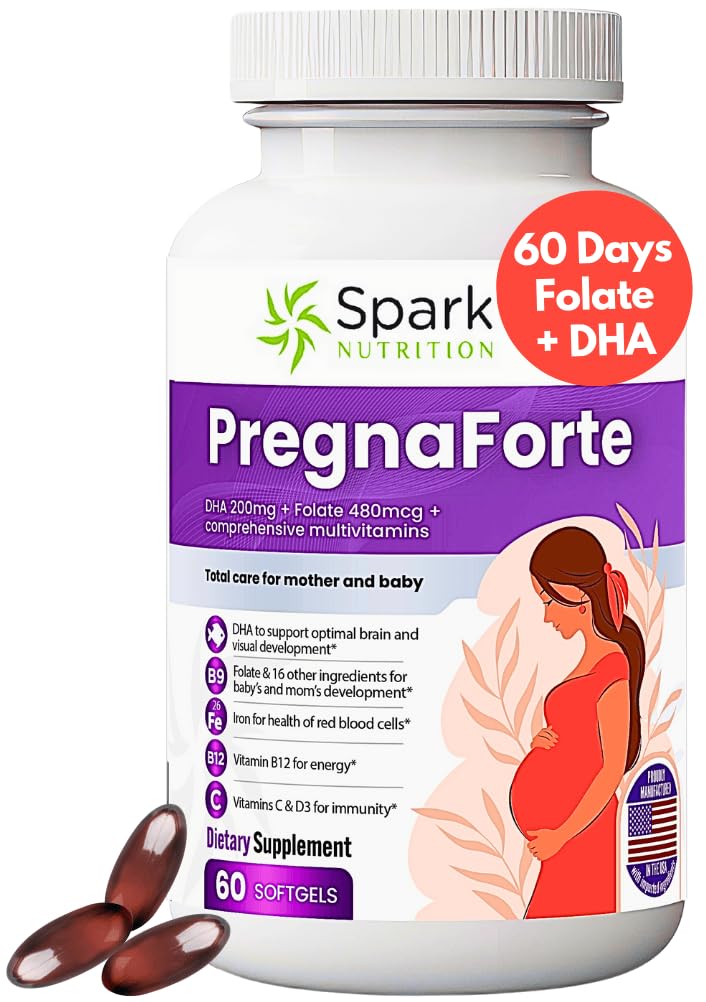 Spark Nutrition Pregnaforte 1 a day Prenatal vitamins for women Softgel, 60 Count