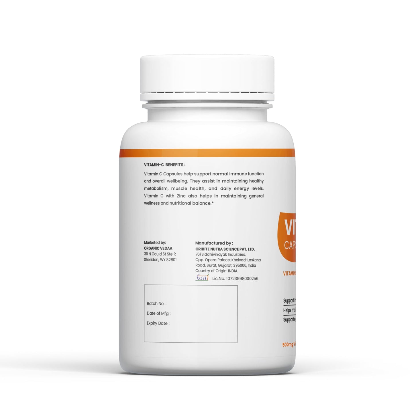 ORGANIC VEDAA HOLISTIC CARE Natural Fiber Supplement for Digestive Health & Regularity Capsule 1 Count
