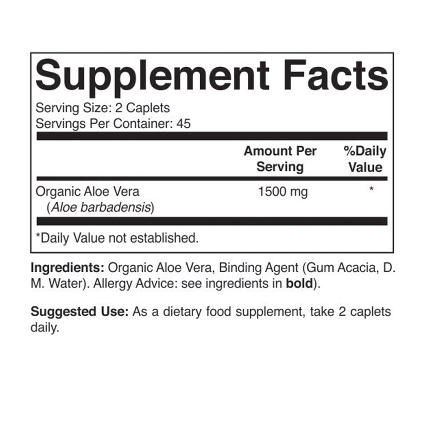 Brieofood Organic Aloe Vera 1500mg 90 Tablets