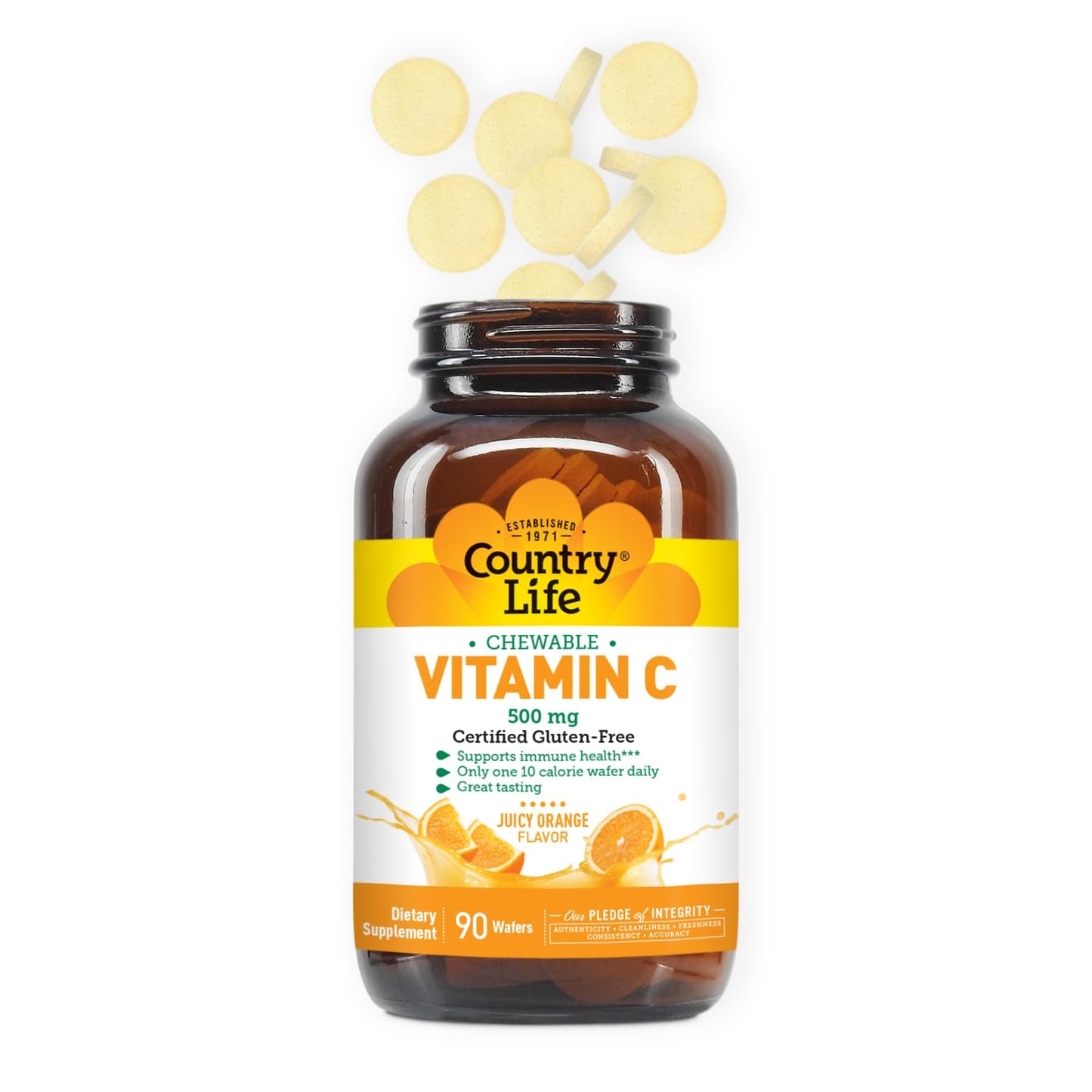 Country Life Chewable Vitamin C 500 mg Tablets, 90 Count