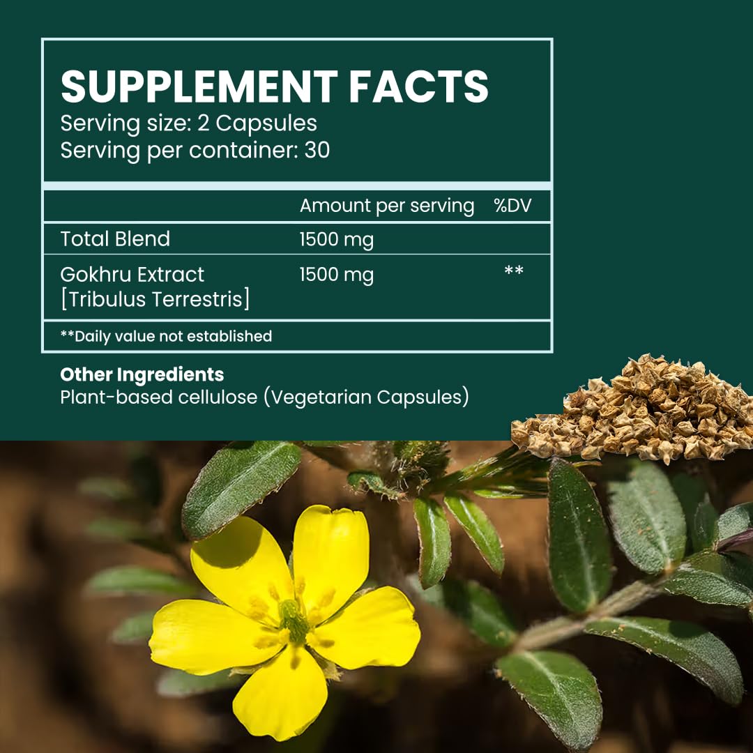 VedaSecrets Gokshura Extra Strength High-Potency Tribulus Terrestris for Men Capsules 60 Count