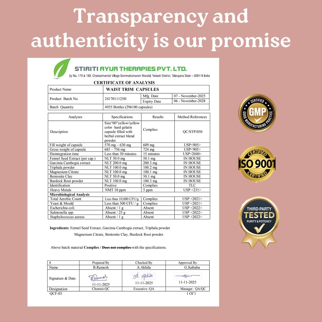 Mars by GHC Waist Trim Capsules with Magnesium Citrate, Triphala & Bentonite Clay, Digestive Wellness, Bloating & Fibre Support Formula, Herbal Supplement, 180 Capsules