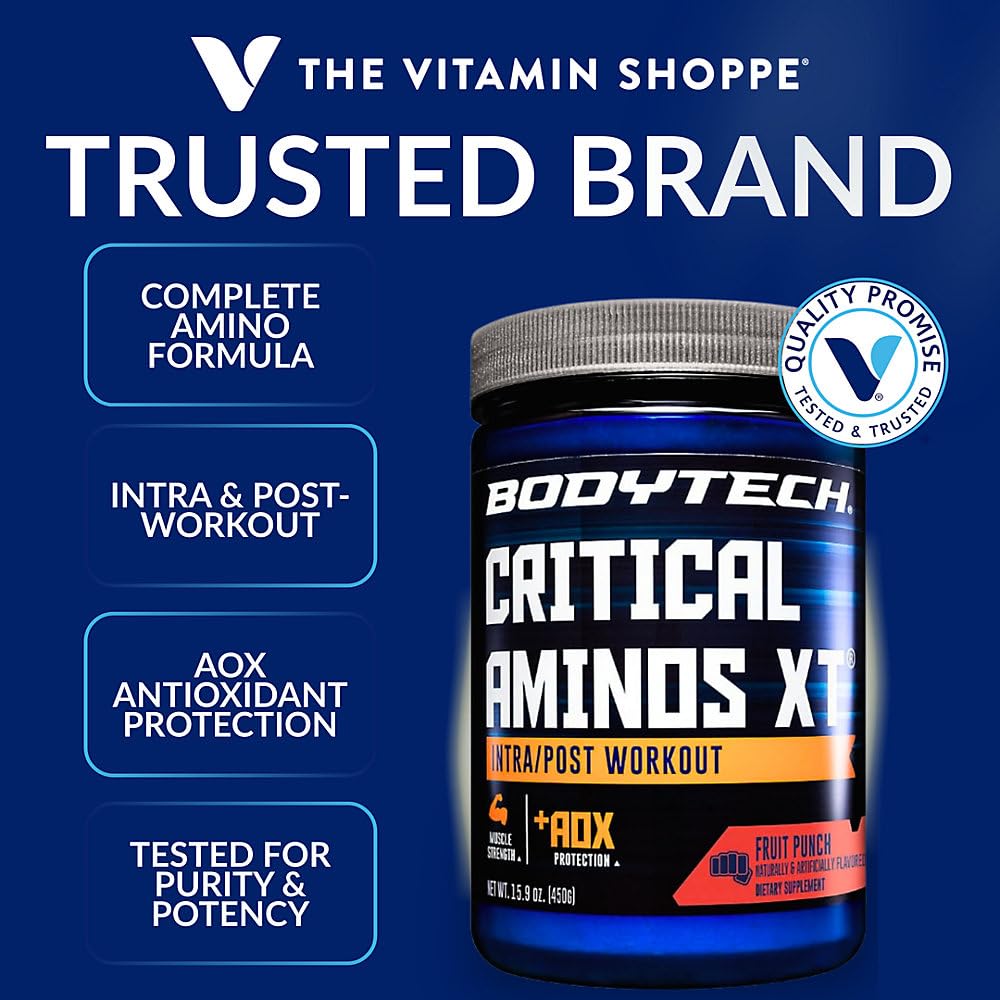 BodyTech Critical Aminos XT Amino Acid Powder with Glutamine, Citrulline & Carnitine, Fruit Punch Flavor, 15.9 oz, 45 Servings