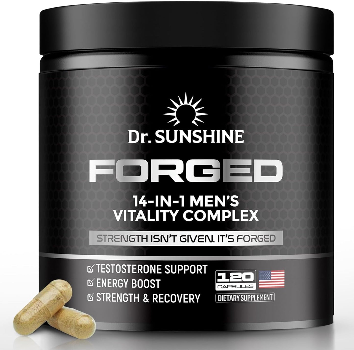 DR. SUNSHINE Forged Testosterone Supplement for Men 14 in 1 Natural Male Strength with Shilajit, Ashwagandha, Tongkat Ali – Muscle Builder Testosterone Booster for Men, Capsules, 120 Count