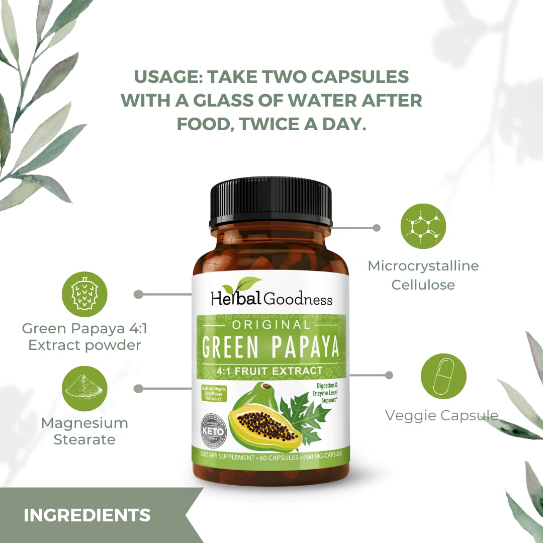 Herbal Goodness Organic Green Papaya Fruit Extract Capsule 60 Count