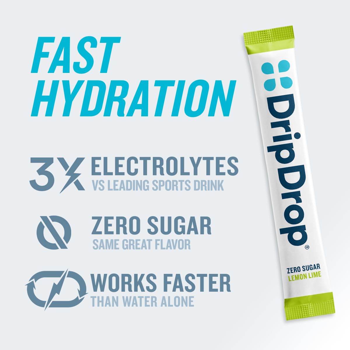 DripDrop Hydration Sugar Free Electrolyte Packets Powder, Lemon Lime, 32 Count