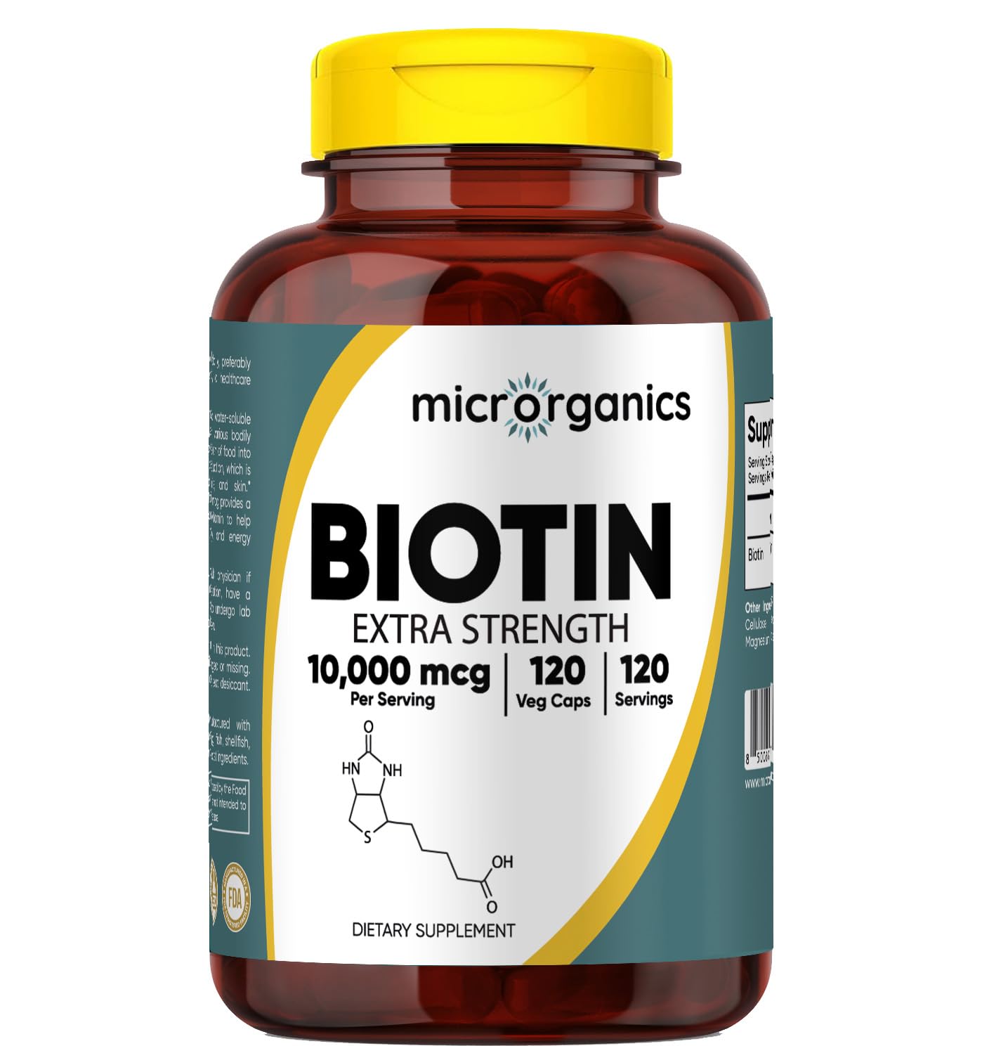 MICRORGANICS Biotin 10,000 mcg Extra Strength – Supports Hair, Skin & Nail Health, and Energy Metabolism – High Potency Vitamin B7 – 120 Vegan Capsules