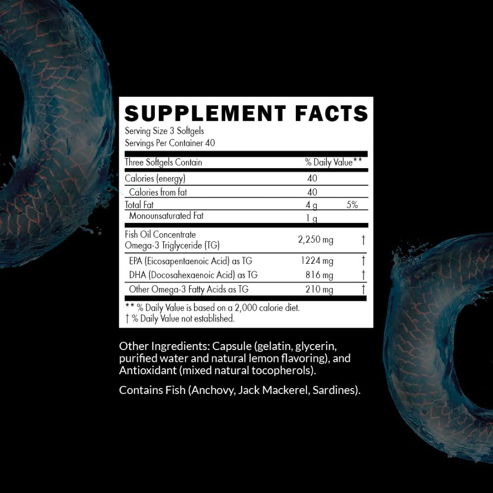 Intelligent Labs Omega 3 Fish Oil 2250mg Triglyceride Form Softgels, 120 Count