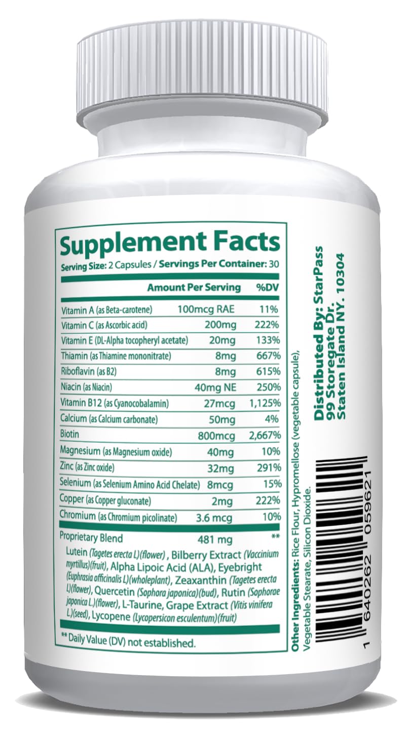 StarPass Labs Pure Eye Health Vitamin & Mineral Supplements for Adults 60 Capsules