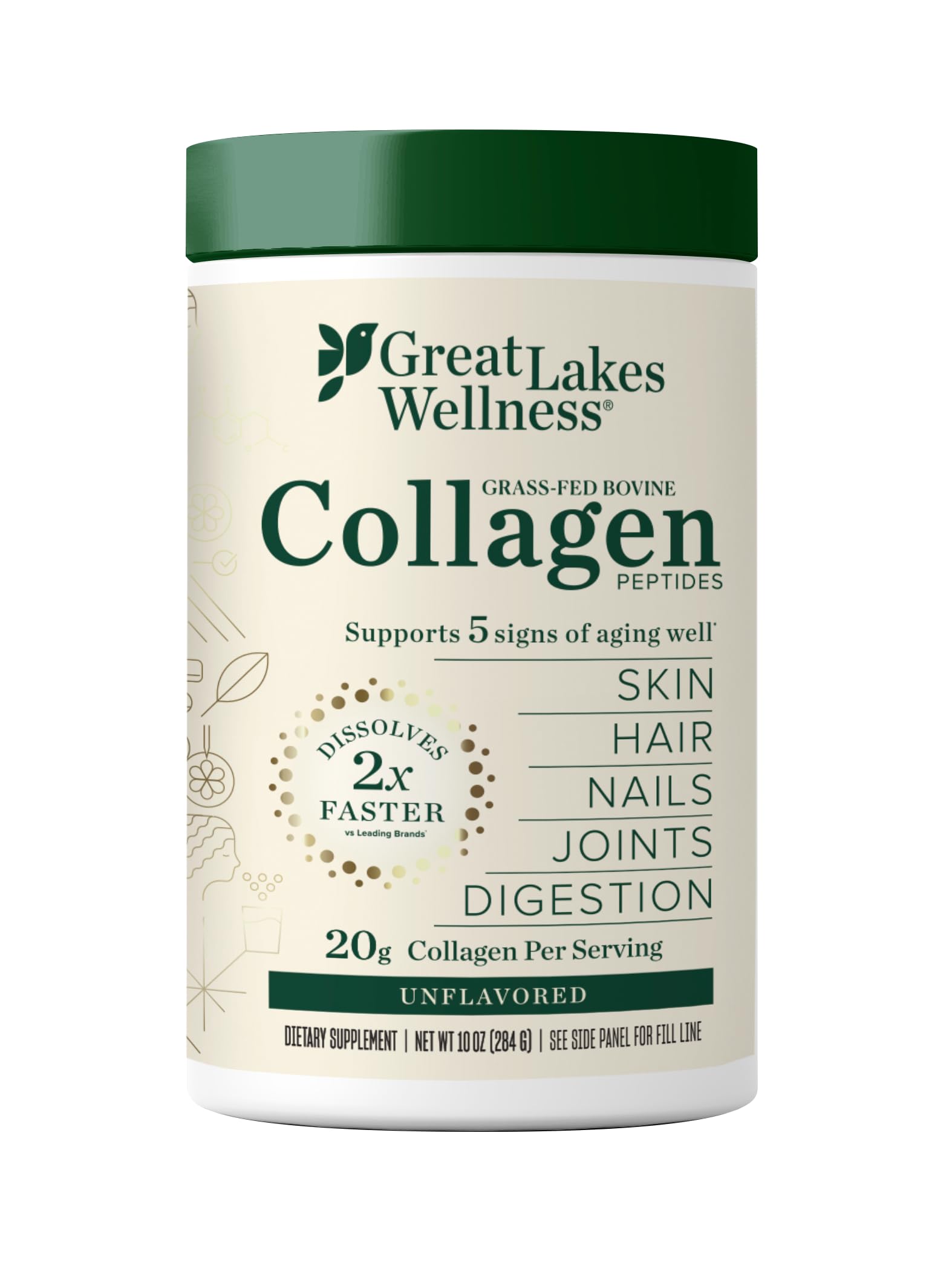 Great Lakes Wellness Collagen Peptides Powder 10 oz, 14 Servings