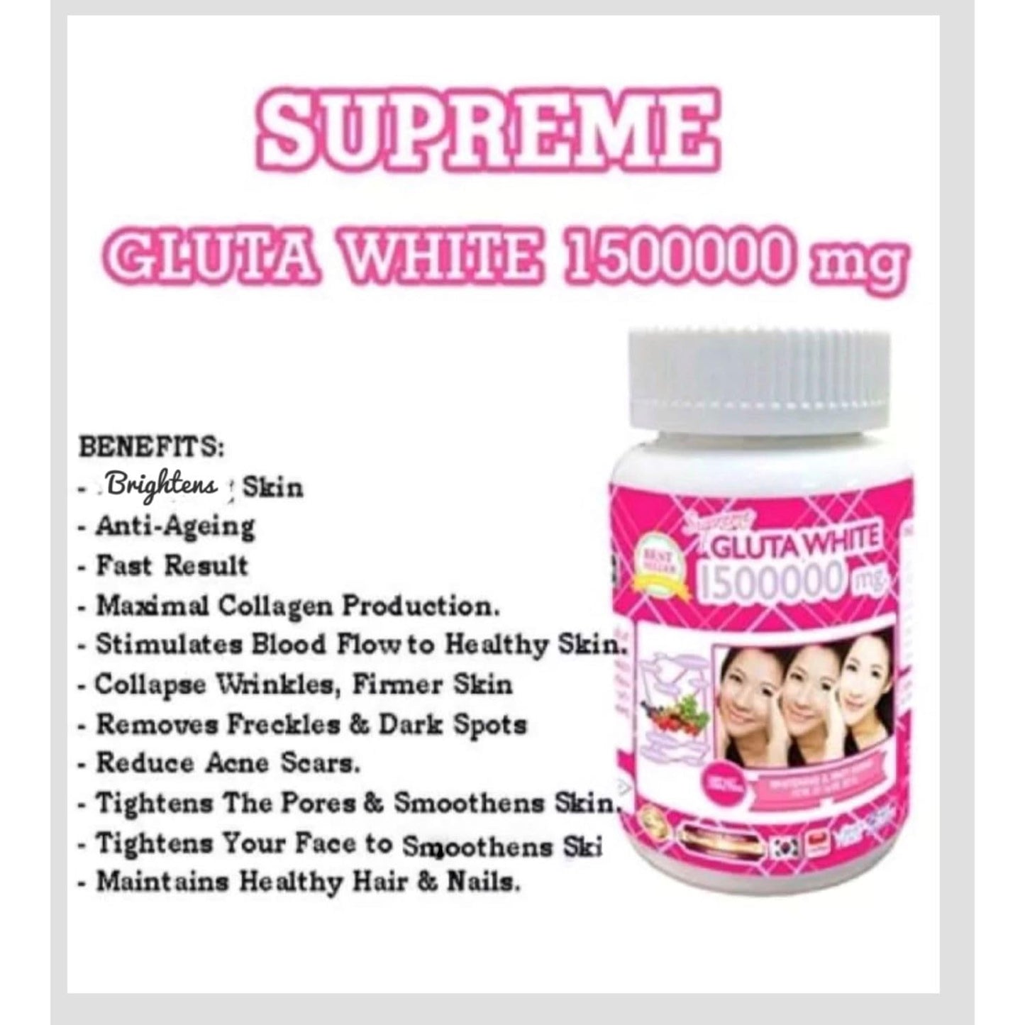 Generic Supreme Gluta White 1500000mg Glutathione Softgels 30 Count