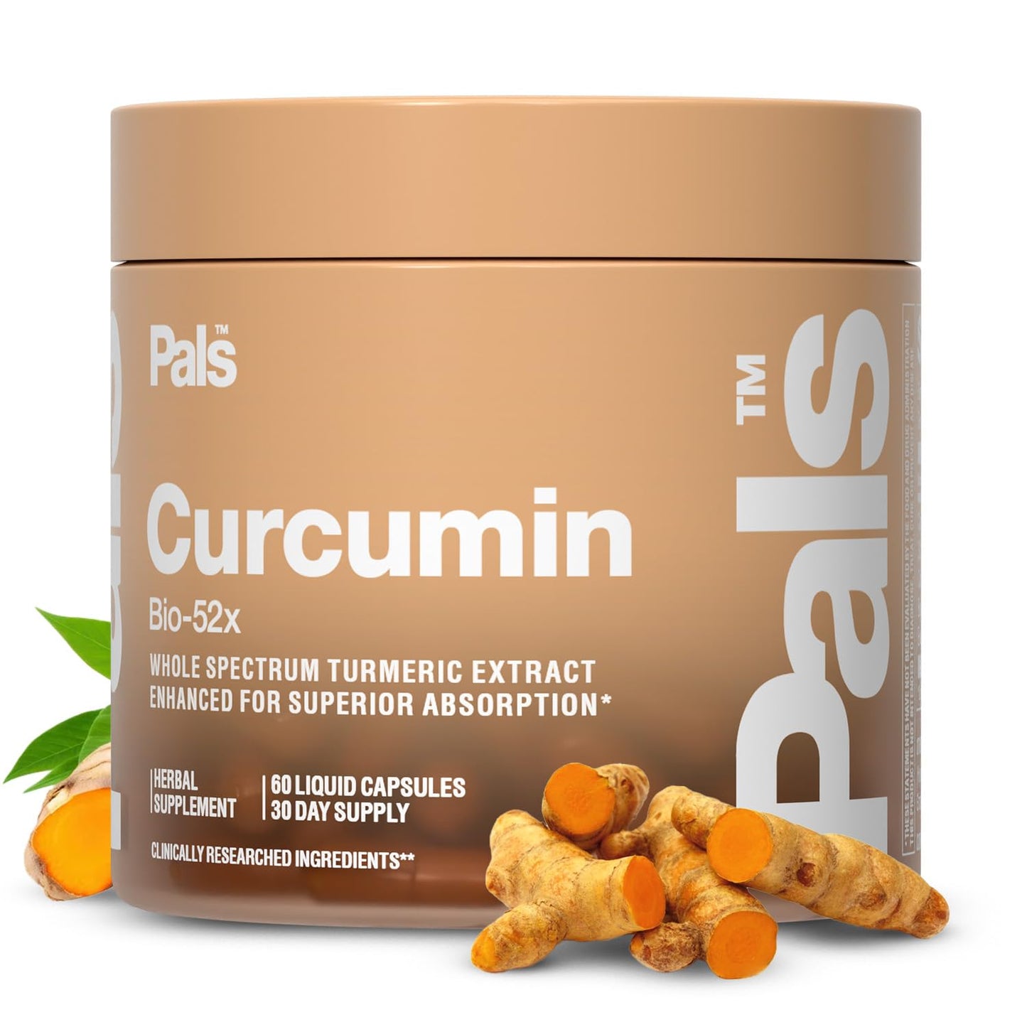 PALS Turmeric Curcumin Supplement 500mg Bio-52x Max Absorption Capsules, 60 Count