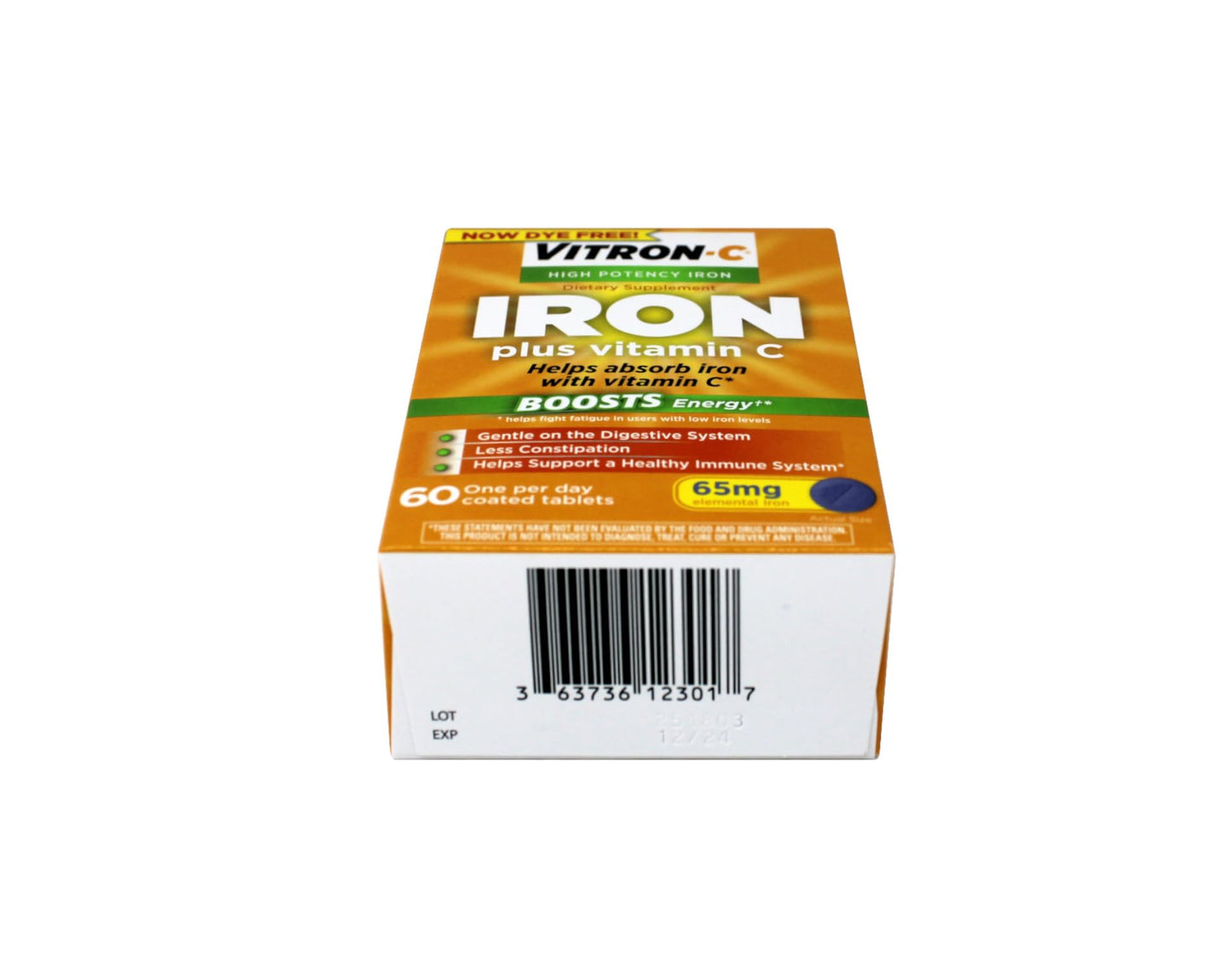 Vitron-C High Potency Iron Dietary Supplement – Iron Plus Vitamin C, 65 mg Elemental Iron, 60 Coated Tablets