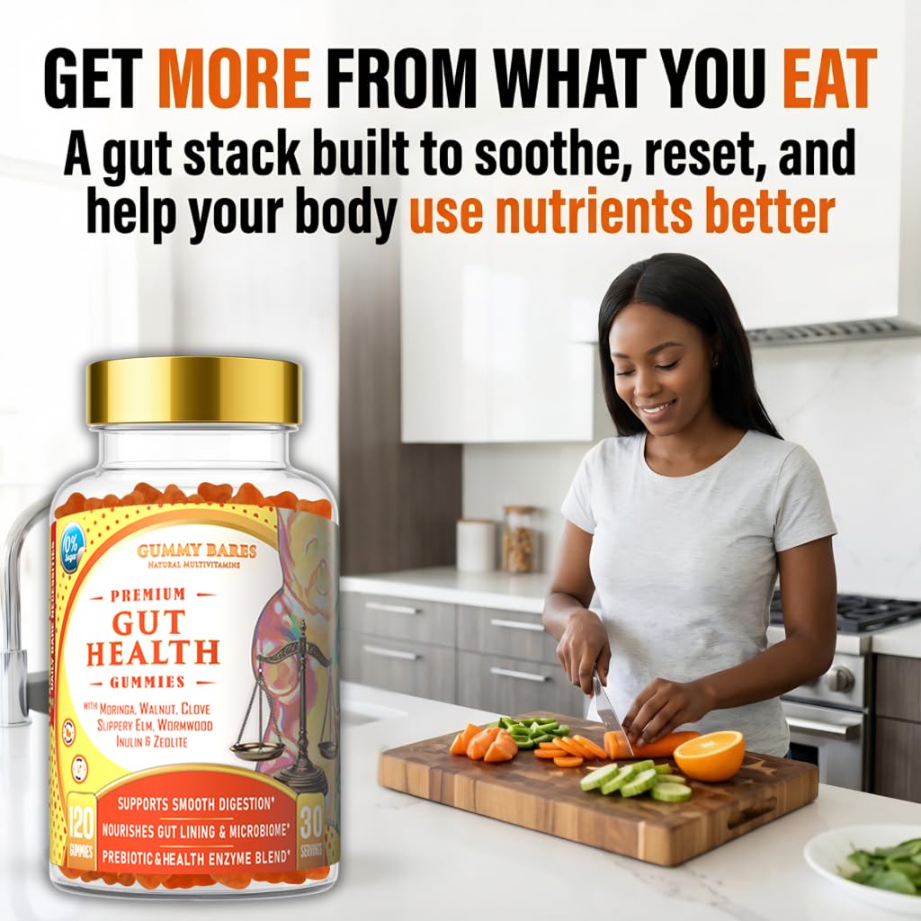 Gummy Bares Natural Multivitamins Gut Support Gummies with Prebiotic Fiber (Inulin) for Digestive Comfort, Gut Microbiome, Gas & Bloating, and Regularity Support, 120 Gummies