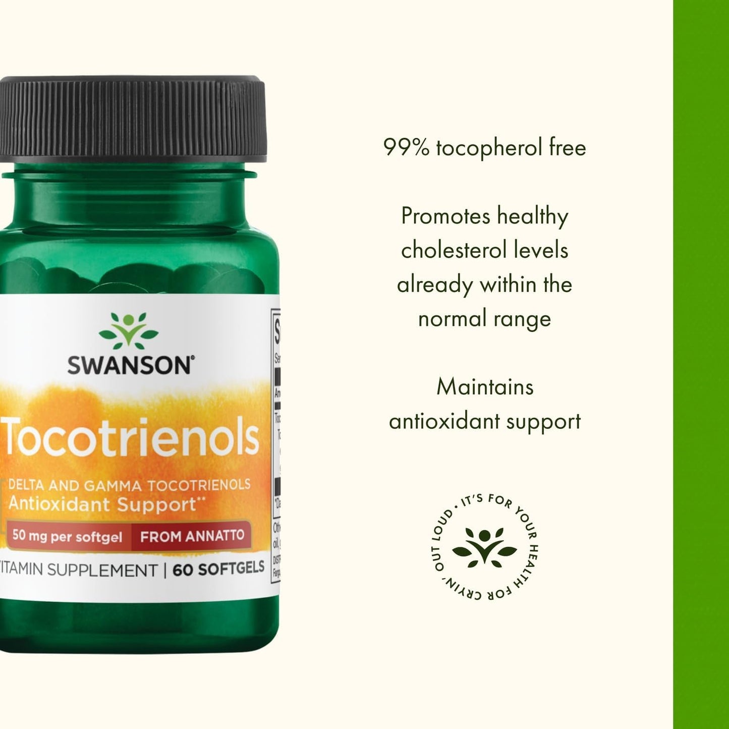 Swanson Deltagold Tocotrienols - Annatto & Vitamin E Tocotrienols - 99% Tocopherol Free 60 Softgels