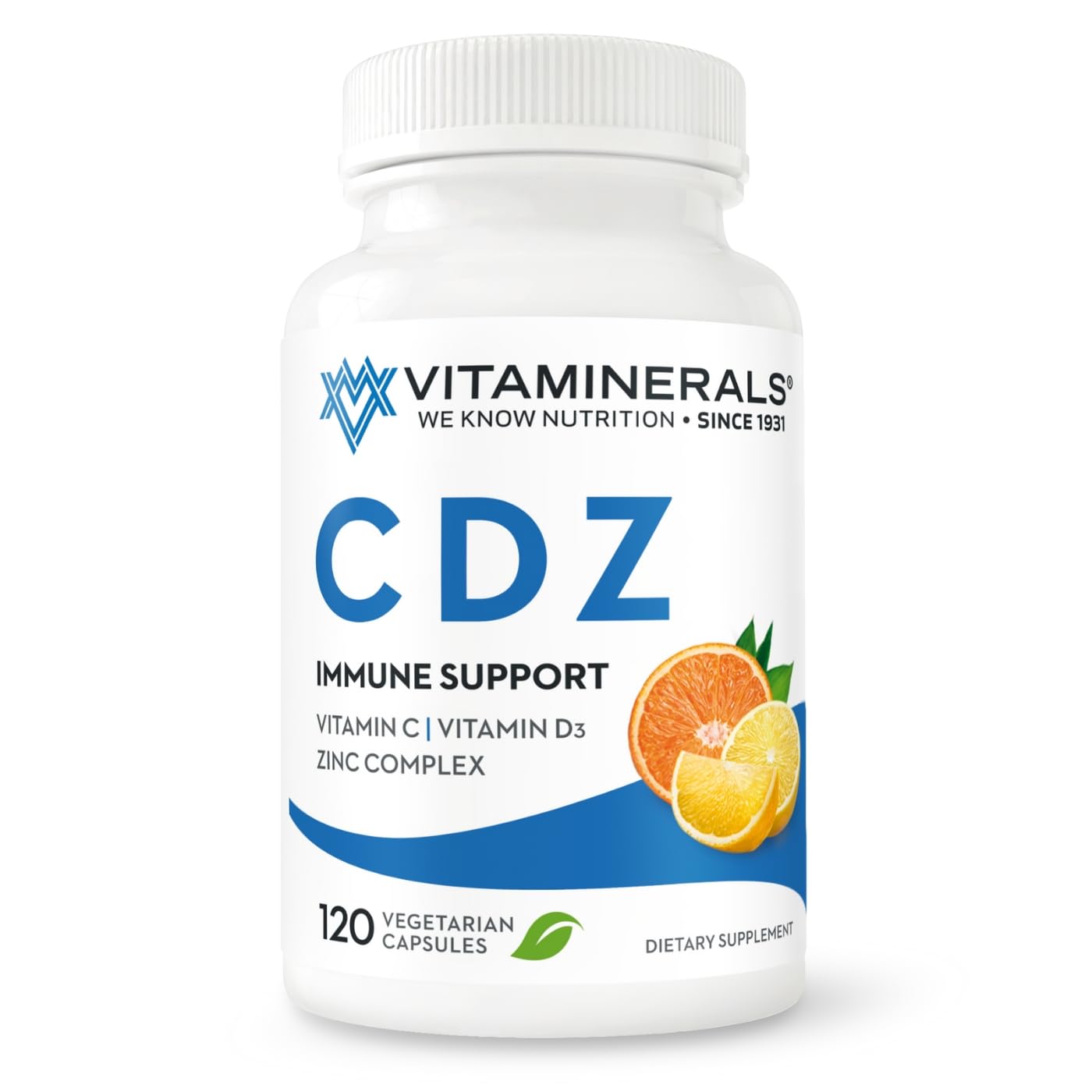 Vitaminerals CDZ Vitamin C 1000mg, Vitamin D3 125mcg, Zinc Complex 25mg Capsules, 120 Count