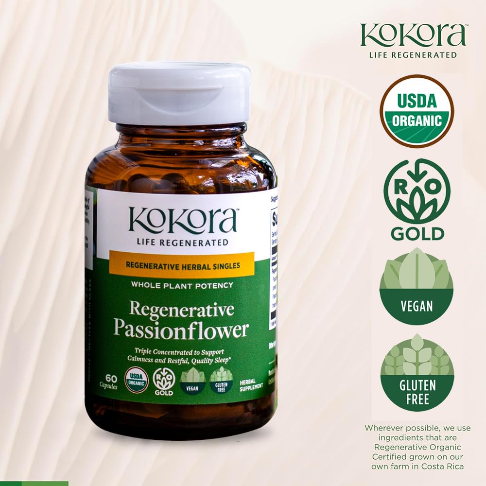 kokora Passionflower Herbal Supplement Sleep Support 60 Capsules
