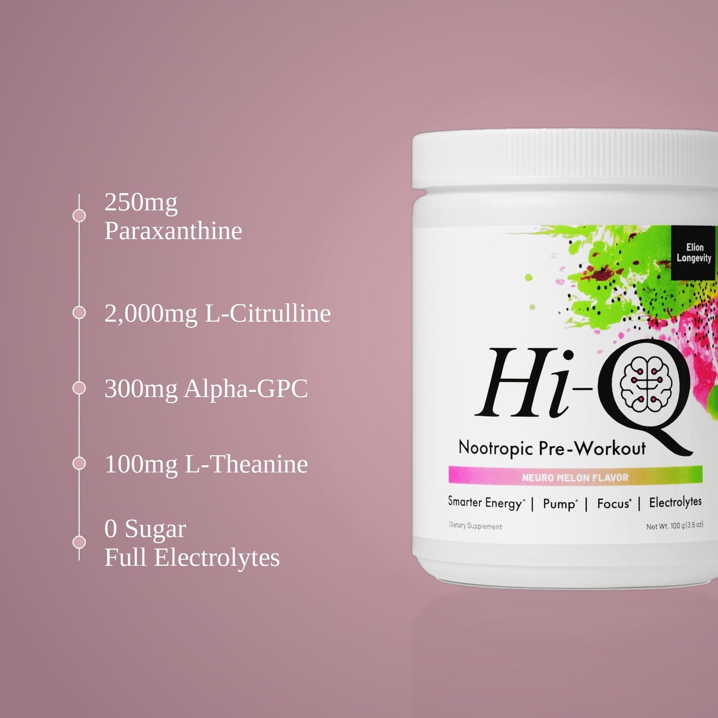 Elion Longevity Hi-Q Nootropic Pre-Workout Powder 3.5 oz