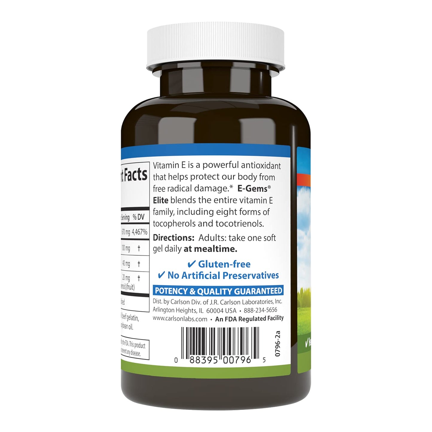 Carlson E-Gems Elite Vitamin E with Tocopherols and Tocotrienols 1000 IU (670 mg) Softgels, 60 Count
